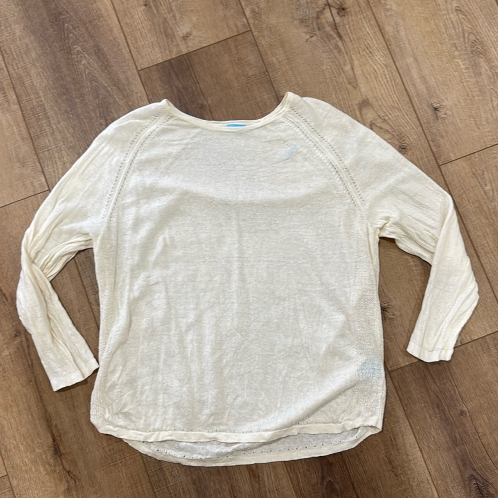 J. McLaughlin cream colored linen 3/4 sleeve shirt size XL.